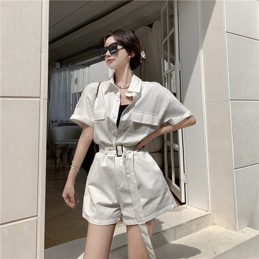 Mono Corto Casual de Verano con Solapa y Cordones - Piernas Anchas para Mujer - Image 9