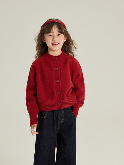Cardigan Tejido Rojo Estilo Coreano para Niña - Image 8