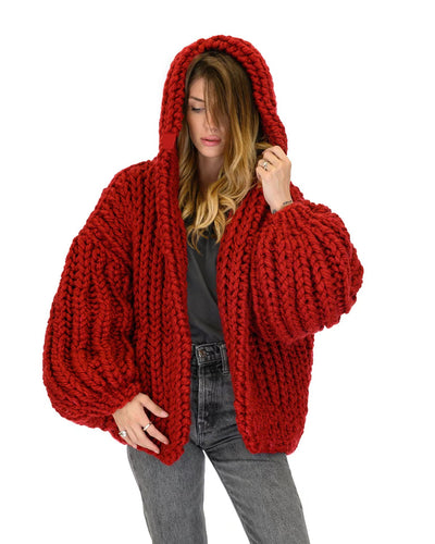 Cardigan Tejido a Mano Holgado con Capucha - Suéter Knit para Mujer - Image 17