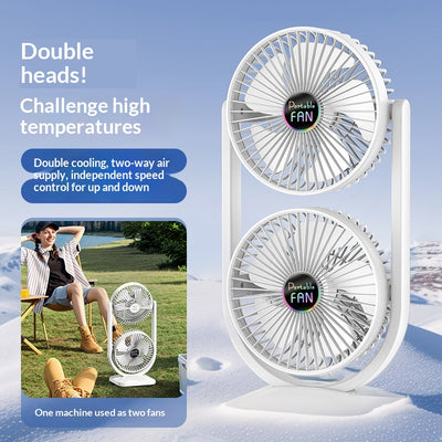 Ventilador Eléctrico Doble Capa USB Recargable de Dos Cabezales - Image 2