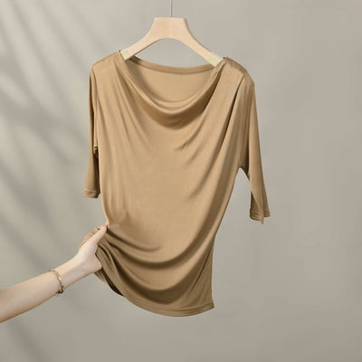 Blusa de Seda Plisada Elegante Manga Corta - Image 4