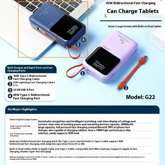 Banco de Energía 20000 mAh 45W Certificado 3C con Cable Integrado - Image 10