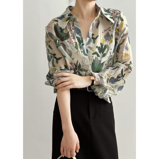 Camisa Suelta con Solapa Estampada - Transpirable para Primavera y Verano - Image 5