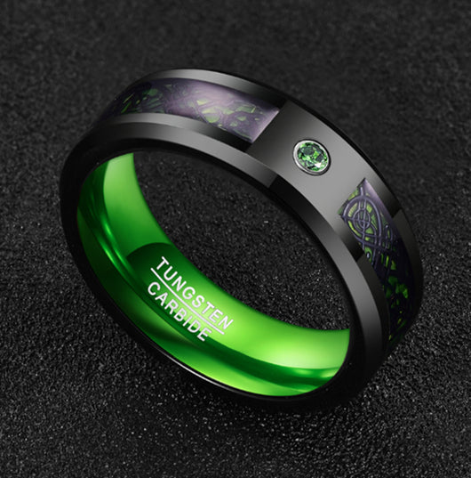 Anillo de Bodas Tungsteno Carburo Verde Zircón Mate para Hombre - Image 10