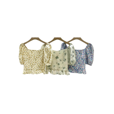 Blusa Corta Cuello Cuadrado con Mangas Abullonadas Estampado Floral - Image 8