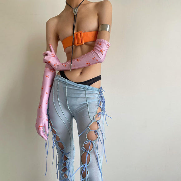 Pantalones Rectos Cintura Alta con Detalle Micro Acampanado y Encaje