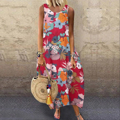 Vestido Suelto Midi Étnico Estampado sin Mangas para Mujer Verano - Image 11