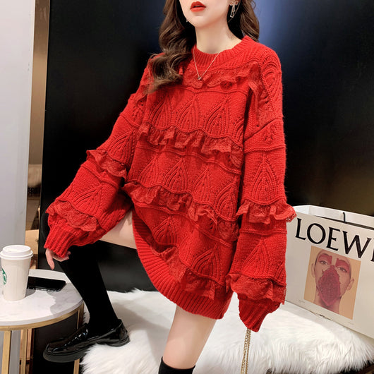 Suéter de Encaje Liso Oversized para Mujer - Image 12