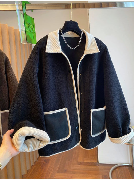 Abrigo de Lana de Cordero Suelto Adelgazante para Mujer Talla Grande con Empalmes Térmicos - Image 6