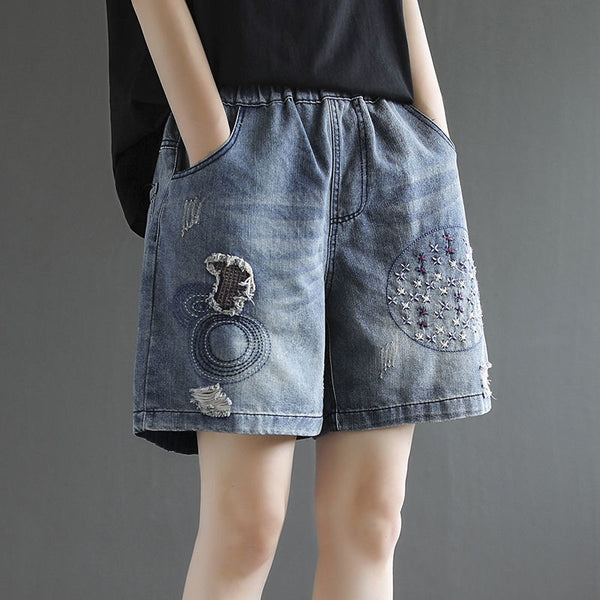 Shorts de Mezclilla Talle Alto Rotos Estilo Vintage para Mujer - Image 3