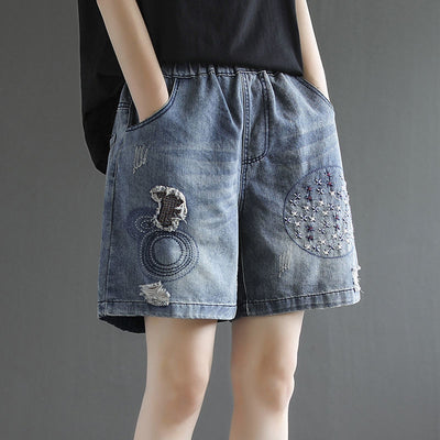Shorts de Mezclilla Talle Alto Rotos Estilo Vintage para Mujer - Image 3