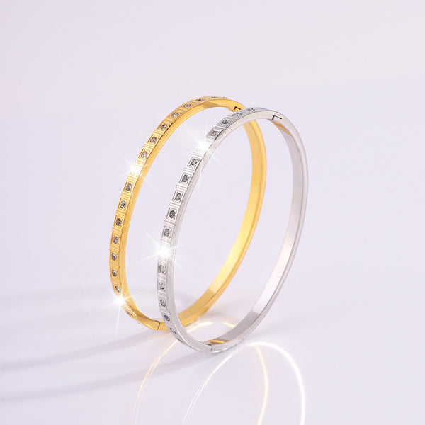 Pulsera de Diamantes Cuadrados en Acero Inoxidable Europeo y Americano