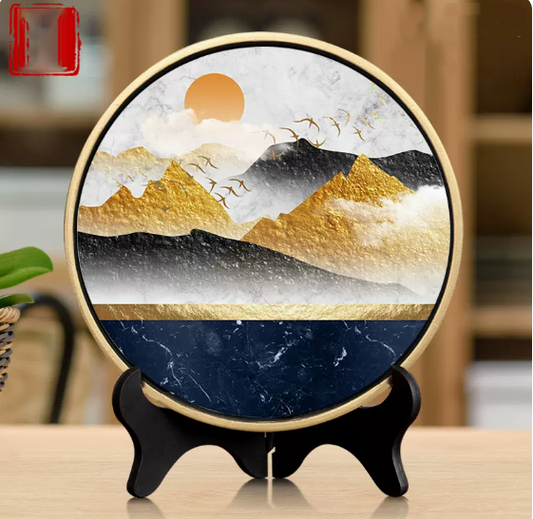 Cuadro Decorativo Paisaje Dorado Concepción Artística China para Sala de Estar