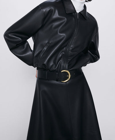 Chaqueta de Cuero Sintético Estilo Europeo para Mujer - Solapa Clásica - Image 11