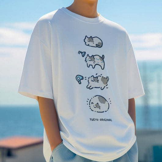 Playera Hombre Gato Baño Dibujo Animado Manga Corta Casual - Image 12