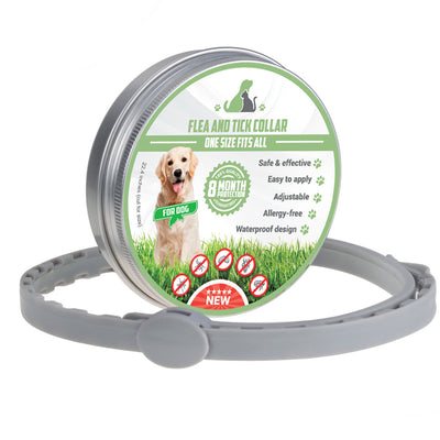 Light grey pet collar, 15 inches long, for flea and insect repellent, made with natural oils and extracts. Features water resistance, non-greasy, and odorless m - Image 3