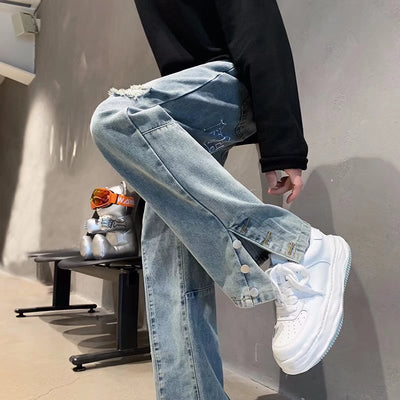 Pantalones Vaqueros Rectos con Letras Bordadas - Estilo Hip Hop Street Fashion - Image 14