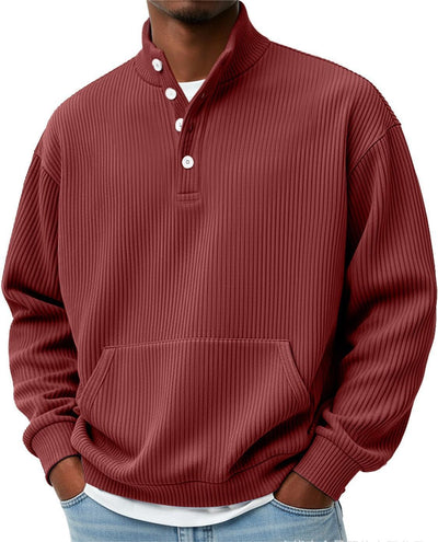 Suéter Polo Cuello Alto Manga Larga para Hombre - Casual Suelto con Bolsillos - Image 10