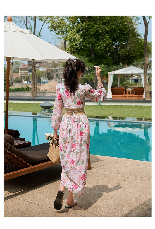 Traje de Baño Enterizo Protección Solar con Estampado Retro y Manga Larga - Image 11
