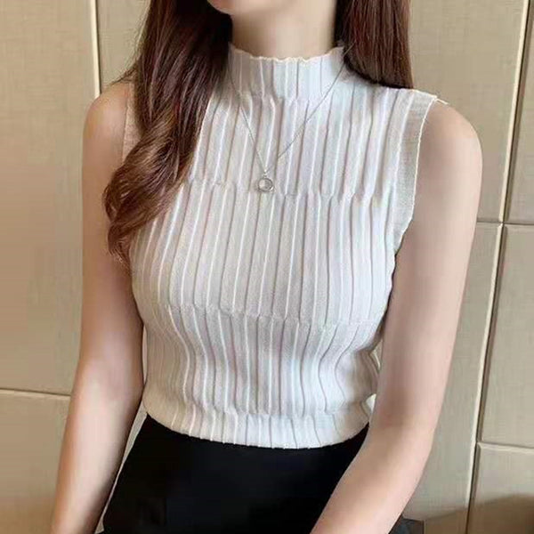 Chaleco Tejido Sin Mangas Cuello Alto Retro - Prenda Versátil para Todas las Ocasiones