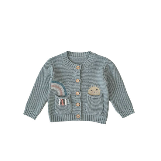 Cardigan Infantil de Algodón con Patrón Arcoíris Bordado y Bolsillos Dobles - Image 5