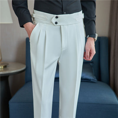 Pantalones Casuales Largos de Cintura Alta con Drapeado Elegante para Hombre - Image 8