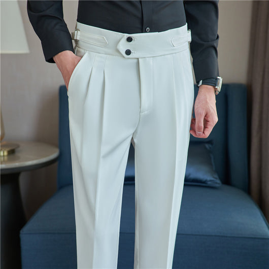 Pantalones Casuales Largos de Cintura Alta con Drapeado Elegante para Hombre - Image 8