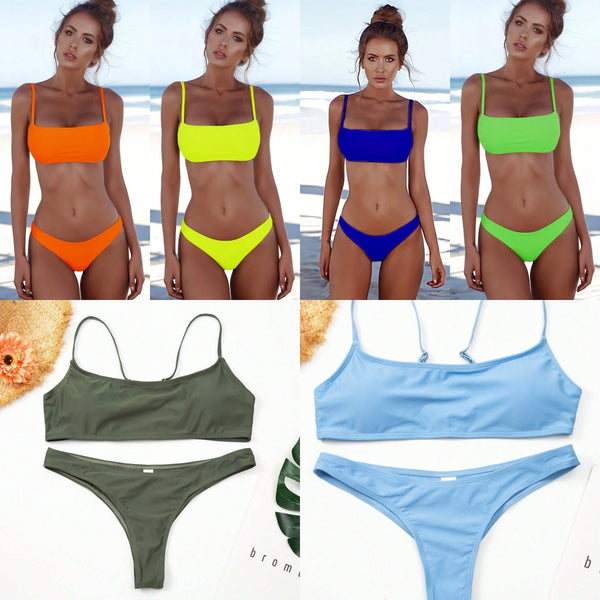 Bikini Deportivo de Dos Tonos en Nylon Elástico para Mujer