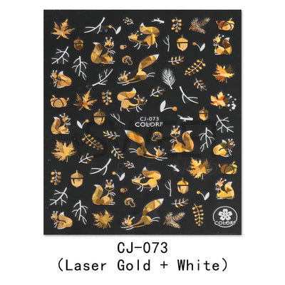 Stickers de Uñas 3D Adhesivos Hoja de Arce Dorada Láser con Letras - Image 15