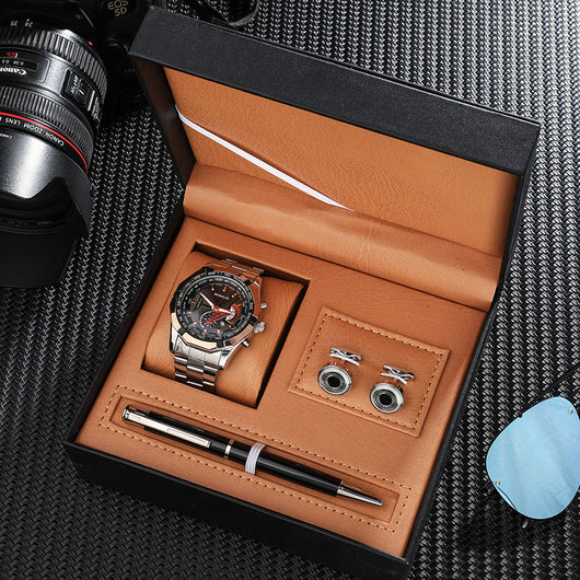 Reloj de Cuarzo con Pulsera de Acero, Gemelos y Bolígrafo Ejecutivo - Image 14