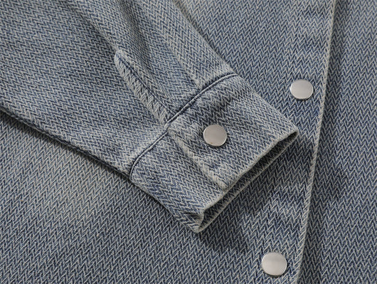 Camisa Denim Blanca Desgastada Estilo Urbano Punk para Hombre - Image 7