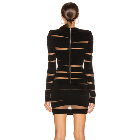 Vestido Negro Clásico Manga Larga con Capas Irregulares Estilo Europeo - Image 2
