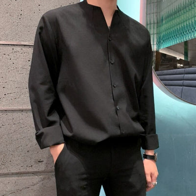 Camisa Slim Fit con Cuello Mao - Manga Larga Elegante para Hombre