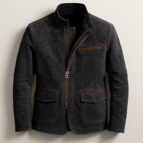 Chaqueta Casual Vintage con Cuello de Pie y Cierre de Cremallera para Hombre