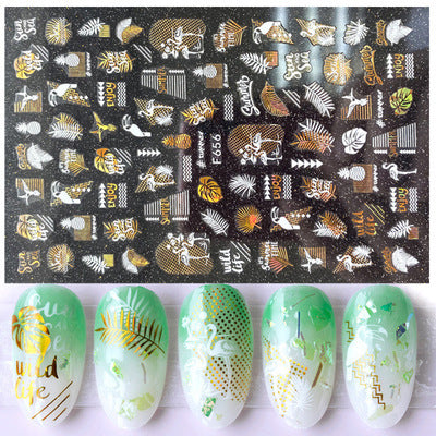 Stickers de Uñas 3D Hojas de Arce, Flamencos y Playa con Detalles Dorados - Image 3
