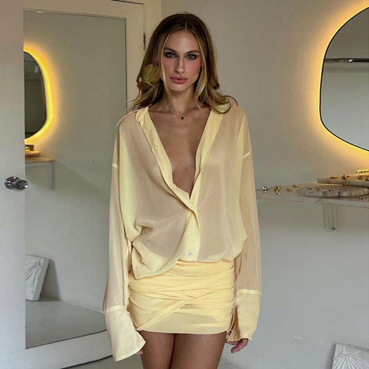 Vestido Camisero Elegante Ajustado con Encaje y Cordones - Image 8