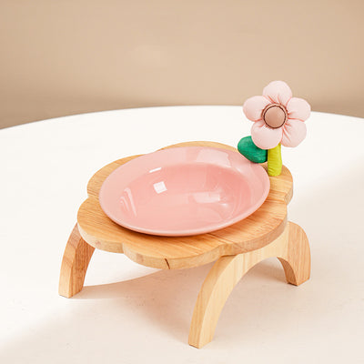 Comedero y Bebedero para Gatos con Soporte de Madera - Diseño Floral en Cerámica - Image 7
