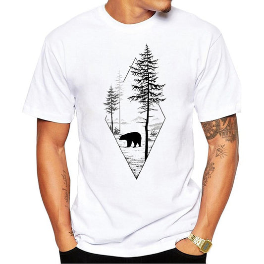 Camiseta Casual Hombre Oso del Bosque Manga Corta
