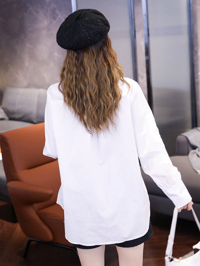 Blusa Blanca Diseño Exclusivo Cuello Muñeca Pespuntes Nicho - Image 2