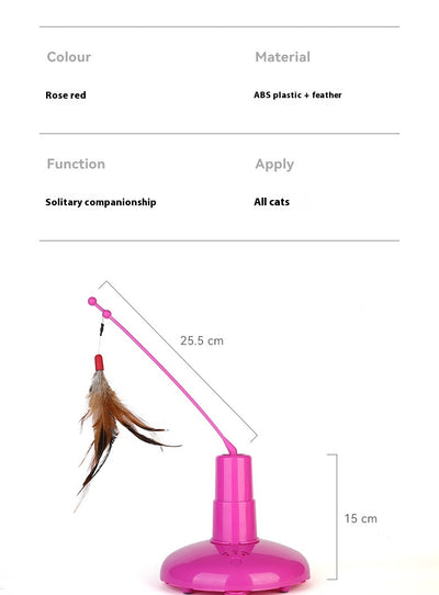 Pink automatic cat toy with a rotating pole and a brown feather attachment, measuring 15cm high. - Image 15