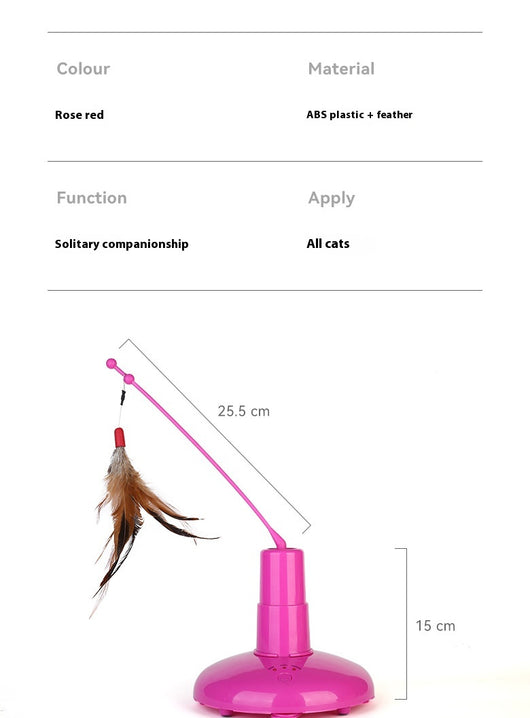 Pink automatic cat toy with a rotating pole and a brown feather attachment, measuring 15cm high. - Image 15