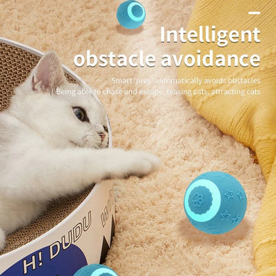 Blue smart ball cat toy with a glowing paw print and star patterns for interactive pet play. - Image 6