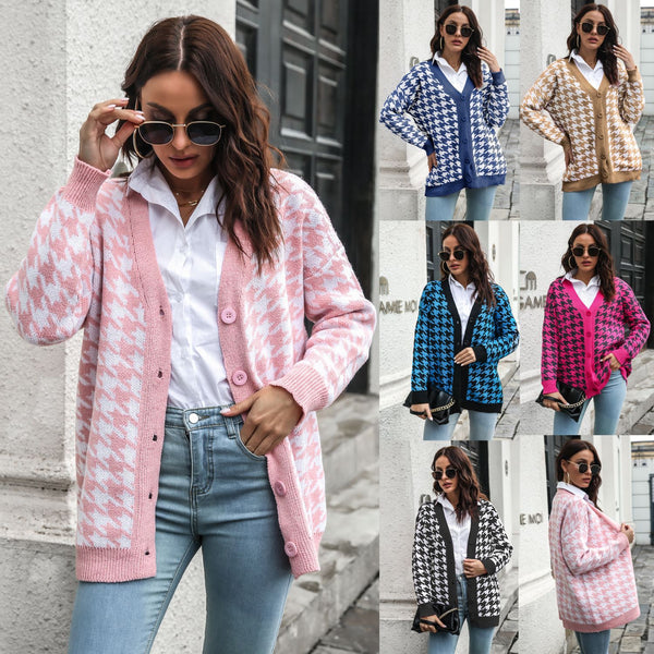Cardigan de Lana con Bolsillos Contrastados y Cuello en V