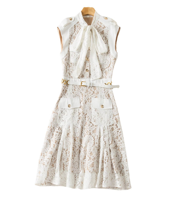 Vestido Slim con Cintura de Encaje y Lazo - Image 4