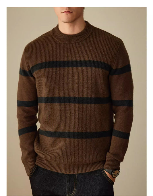 Suéter de Lana Pura para Hombre con Rayas Contraste - Calidez y Estilo - Image 2