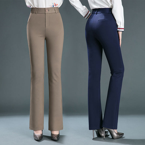 Pantalones Acampanados de Cintura Alta Elásticos para Mujer