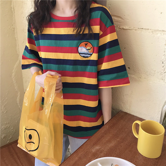 Playera a Rayas Manga Corta Estilo Lazy Chic - Image 3