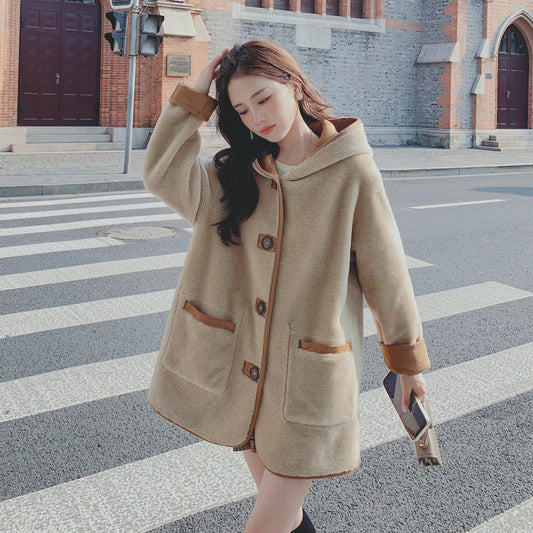 Chaqueta Hoodie Suelta con Costura Visible para Mujer
