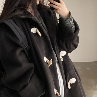 Abrigo de Lana con Capucha y Botones de Cuerno para Mujer - Image 8