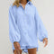 Conjunto Dos Piezas: Camisa Azul de Algodón Manga Larga y Shorts